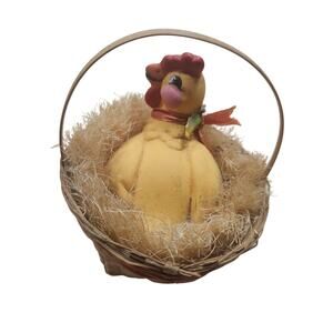 Vintage Silvistri Ceramic Chicken Hen in a Basket Ornament Easter Country Farm